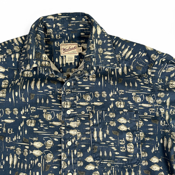 Woolrich Shirt Adult EXTRA LARGE Blue Fishing Tackle Reel Rugged Outdoor Wear - Picture 2 of 10